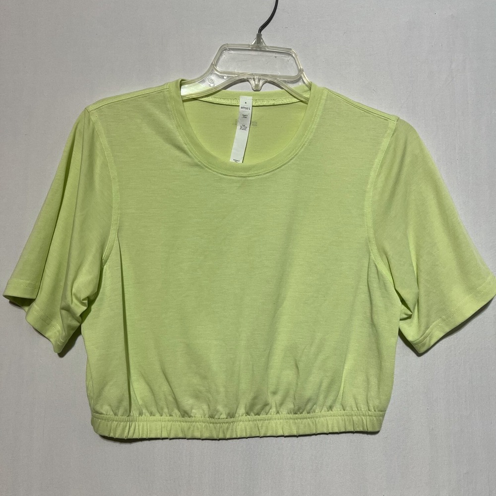 Stori. Cropped Top Women's 6 Green Stretch Round Neck Short Sleeve Pullover